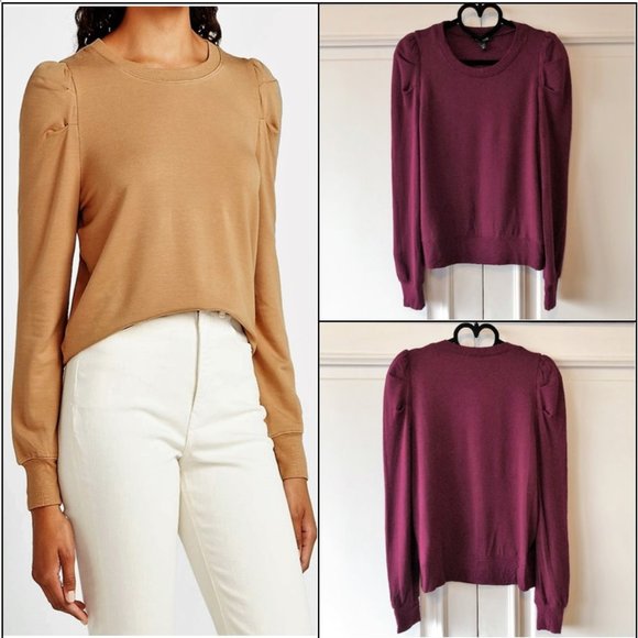 *NWOT* Express Ultra-Soft Burgundy Pleated Puff Sleeve Sweatshirt (XS-XXS) - Picture 2 of 16